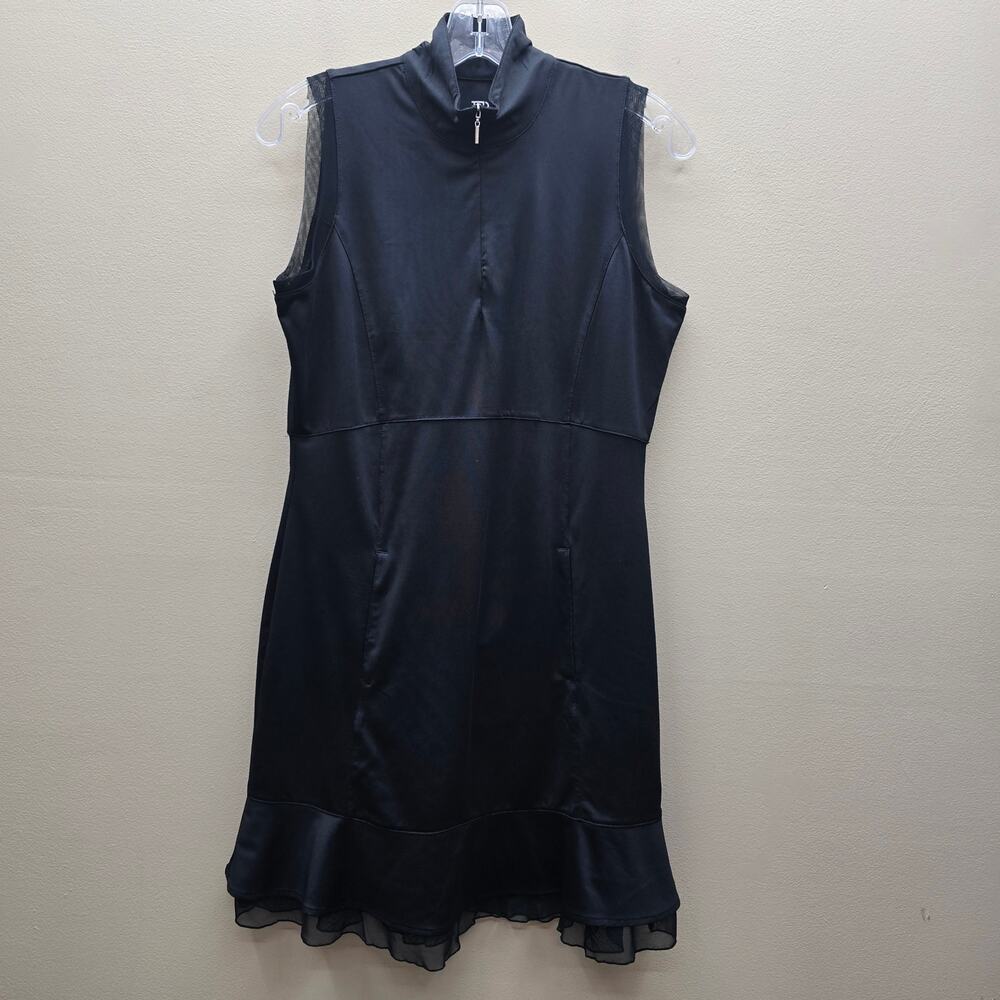 EP New York Golf Dress High Neck Sleeveless Quarter Zip Sheer Trim Black Small